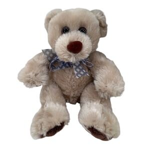 First & Main Newton‎ Teddy Bear Plush Tan 11" Stuffed Animal Blue Bow Kids Lovey